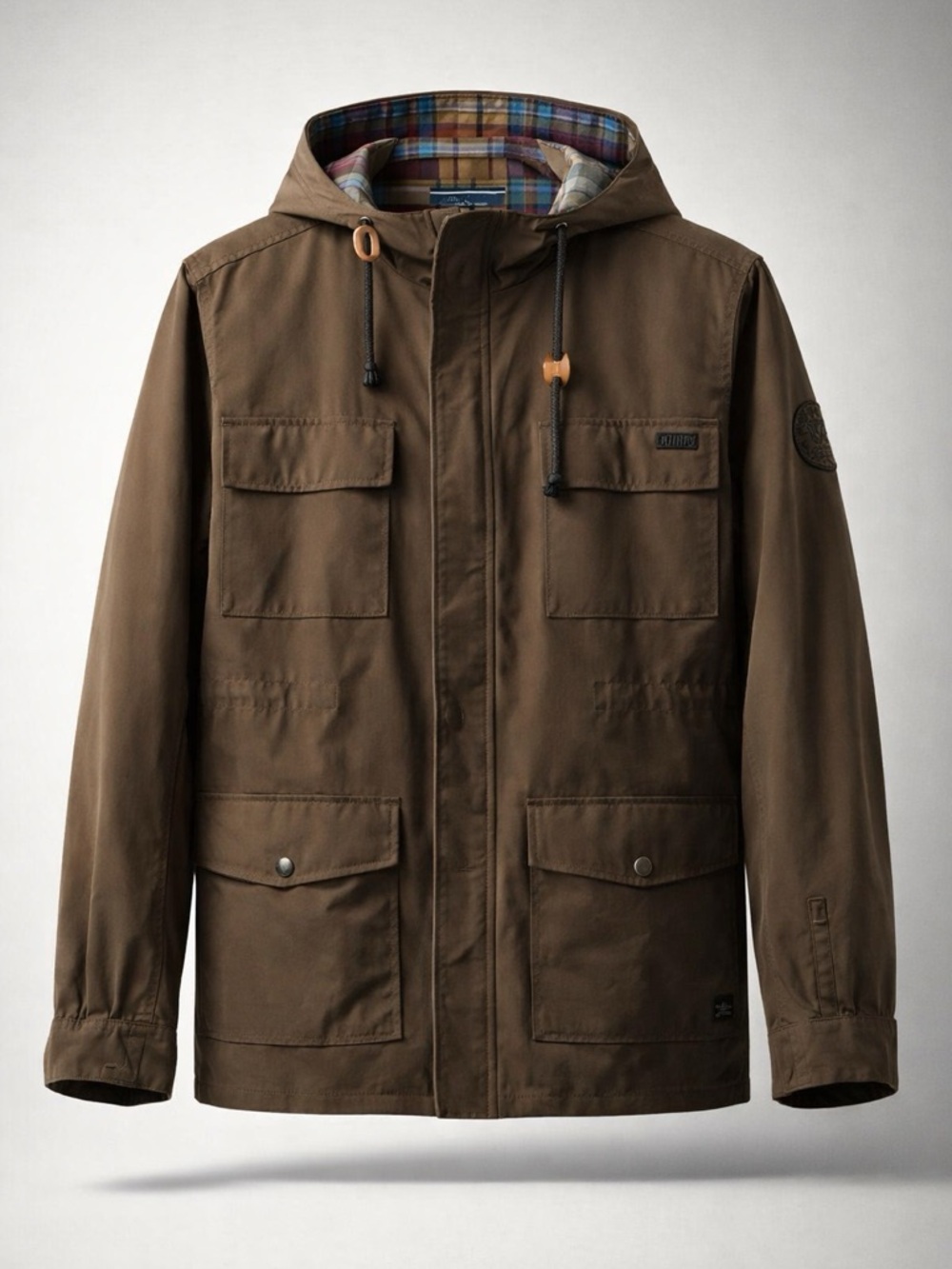 Etnies Brown Hooded Field Jacket with Plaid Lining